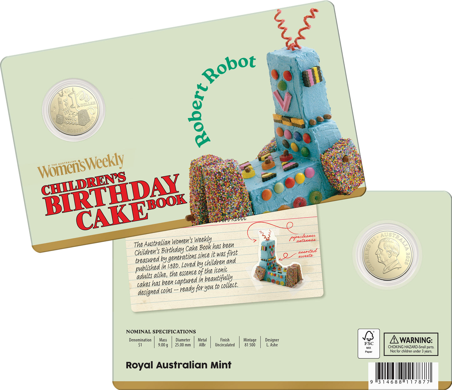2025 $1 Women's Weekly Children's Birthday Cake Book Robert Robot Uncirculated Coin