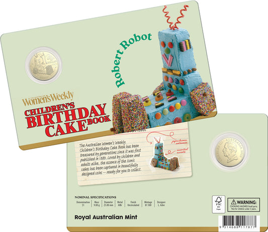 2025 $1 Women's Weekly Children's Birthday Cake Book Robert Robot Uncirculated Coin