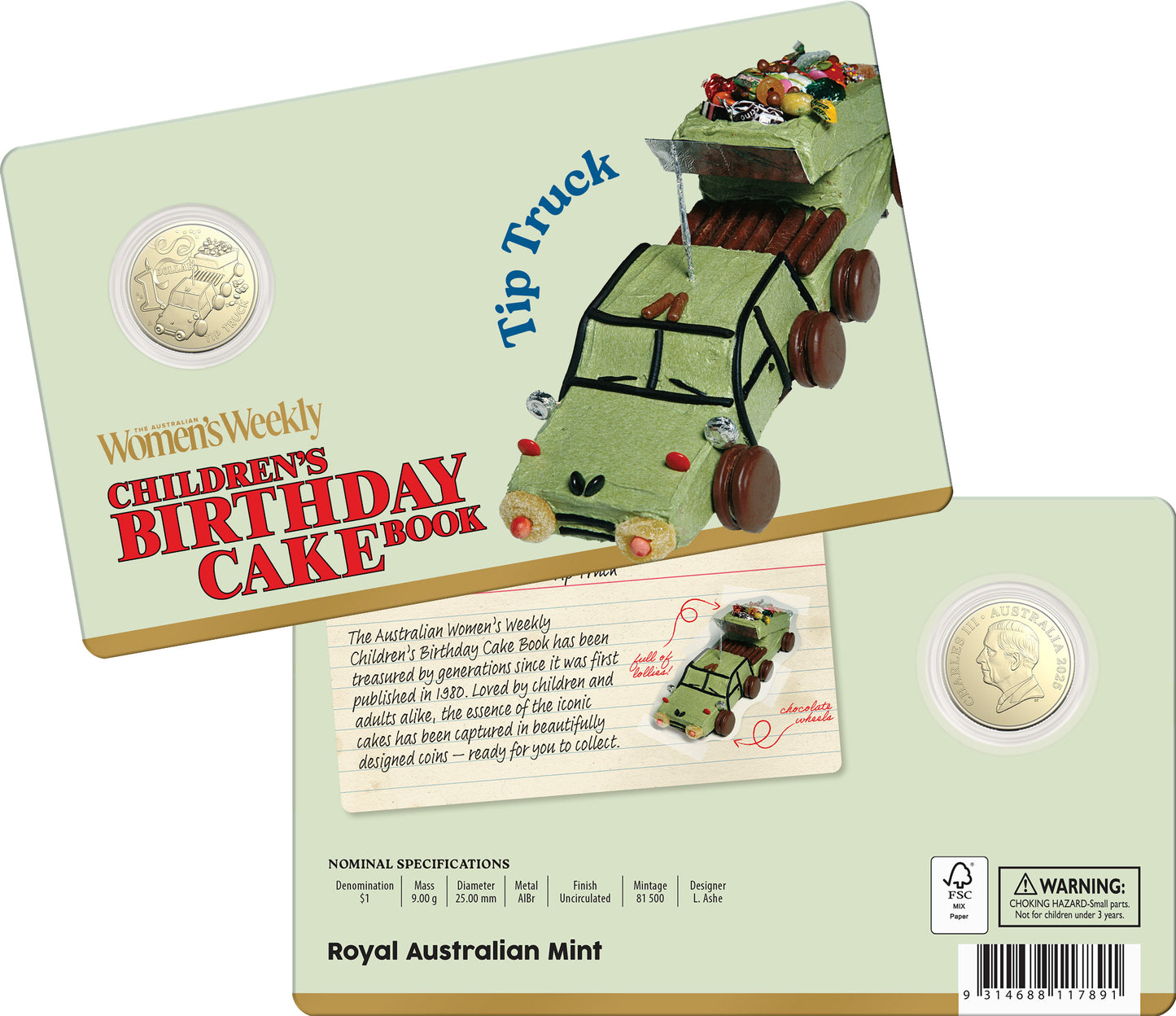 2025 $1 Women's Weekly Children's Birthday Cake Book Tip Truck Uncirculated Coin