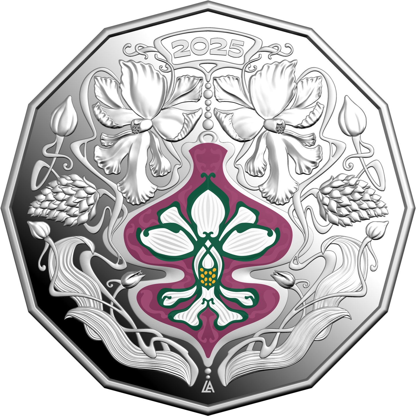 2025 50c Christmas Festive Florals Coloured Silver Proof Coin