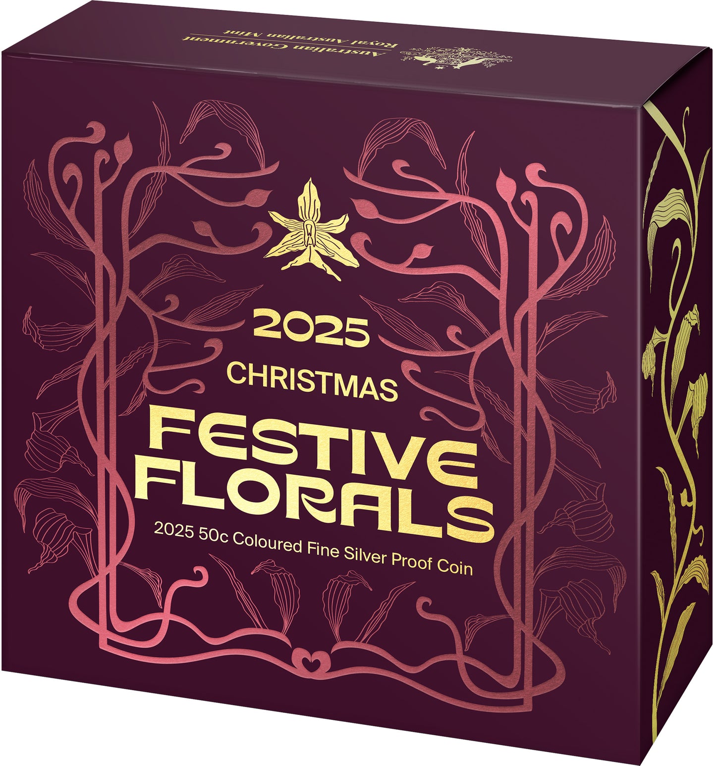 2025 50c Christmas Festive Florals Coloured Silver Proof Coin