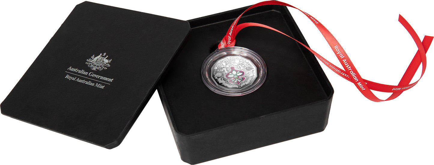 2025 50c Christmas Festive Florals Coloured Silver Proof Coin
