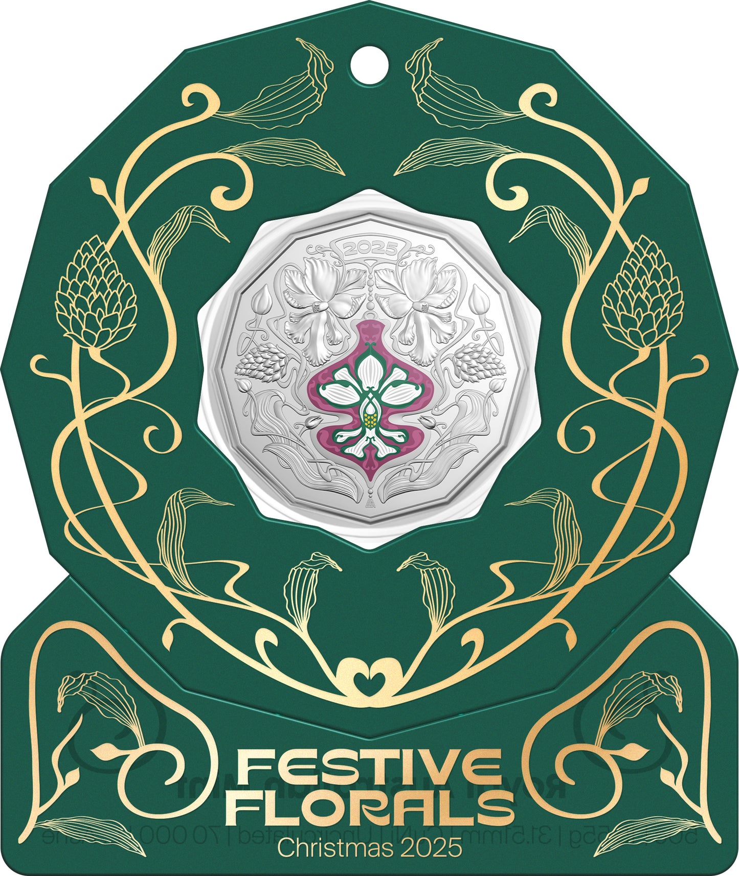 2025 50c Christmas Festive Florals Coloured Uncirculated Coin