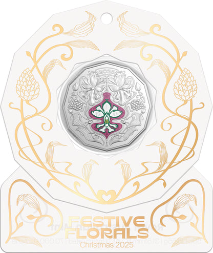 2025 50c Christmas Festive Florals Coloured Uncirculated Coin