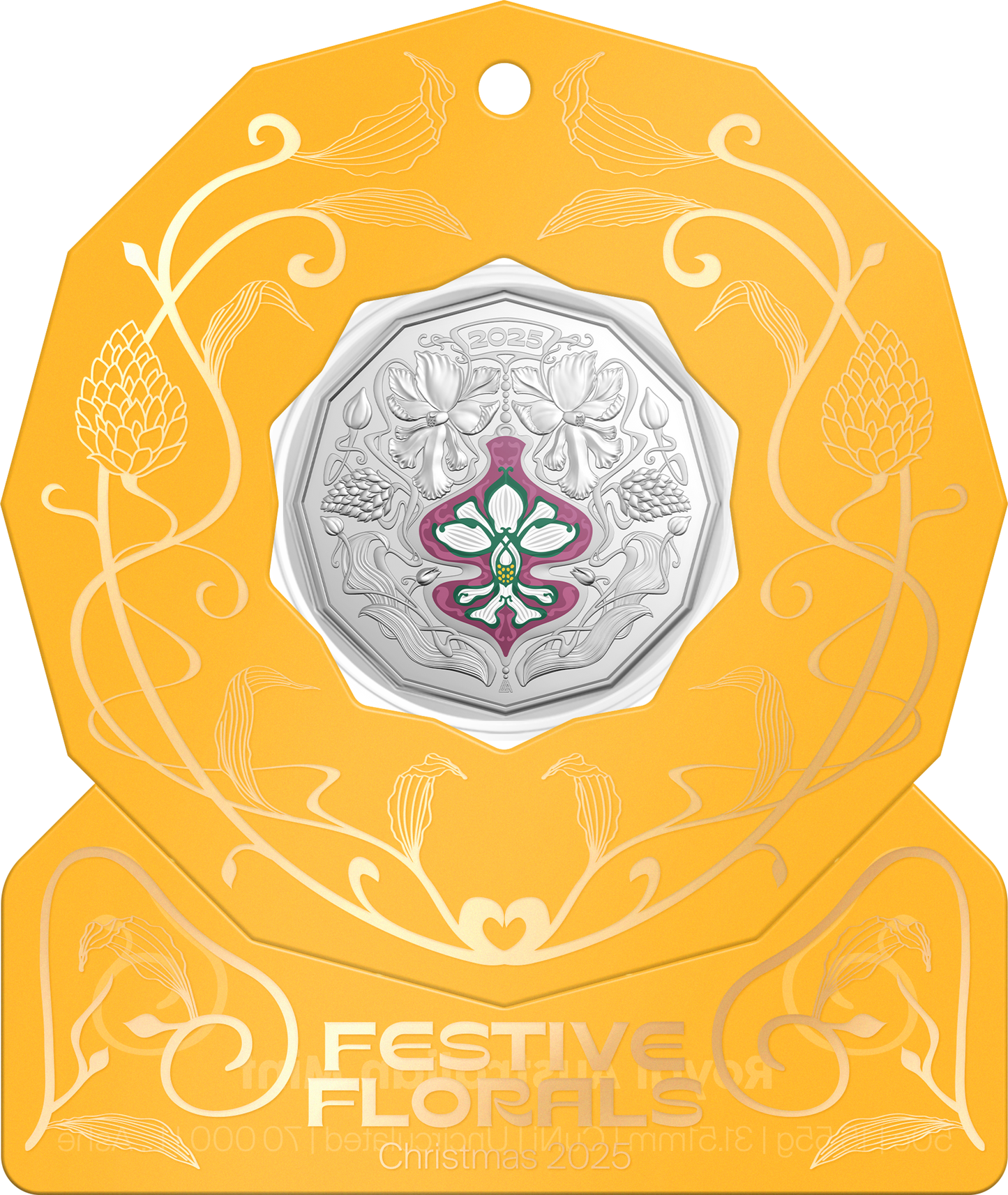 2025 50c Christmas Festive Florals Coloured Uncirculated Coin
