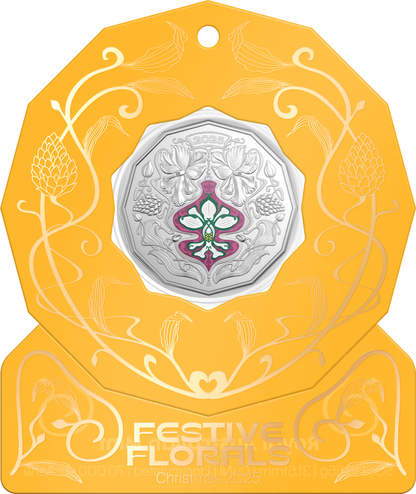 2025 50c Christmas Festive Florals Coloured Uncirculated Coin