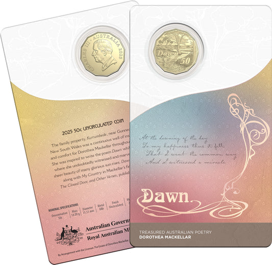 2025 50c Treasured Australian Stories Dorothy Mackellar Dawn Uncirculated Coin