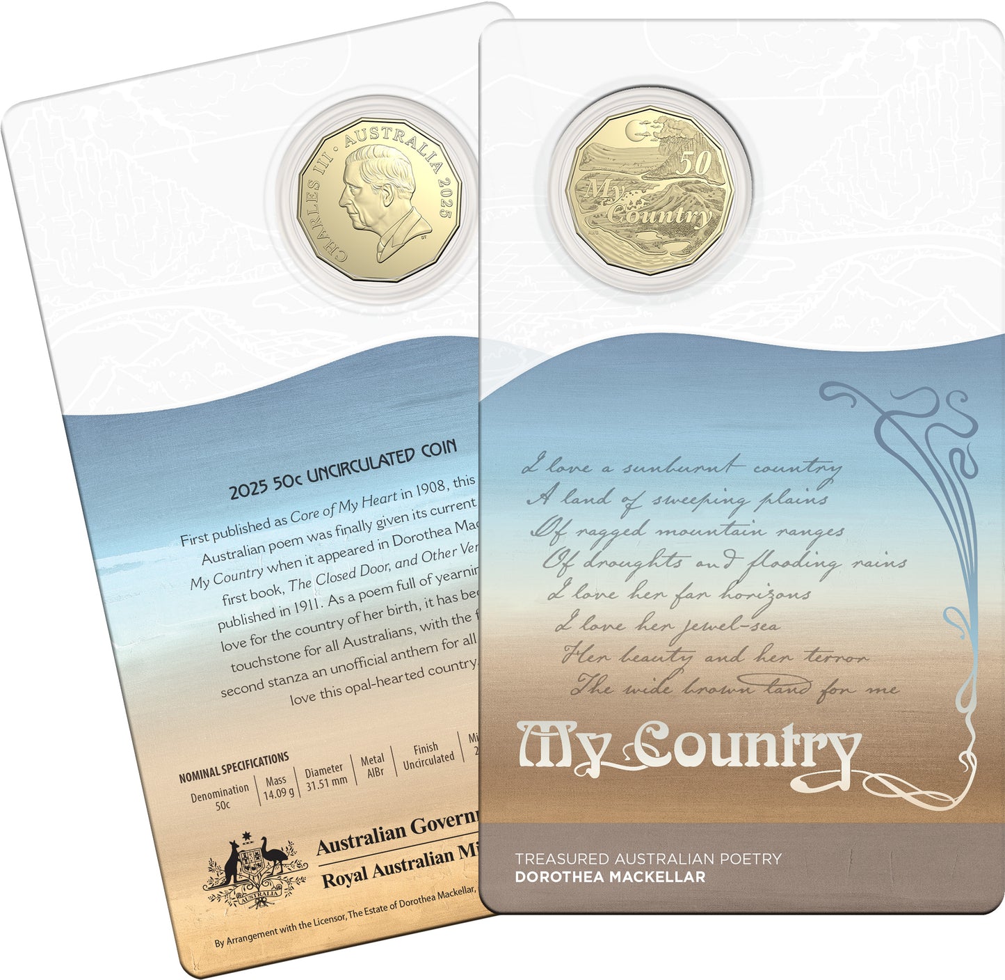 2025 50c Treasured Australian Stories Dorothy Mackellar Uncirculated 3 Coin Set