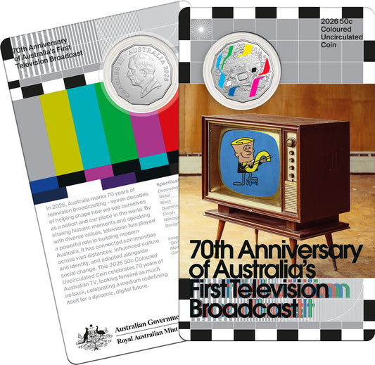 2026 50c 70th Anniversary of Australia's First Television Broadcast Coloured Uncirculated Coin
