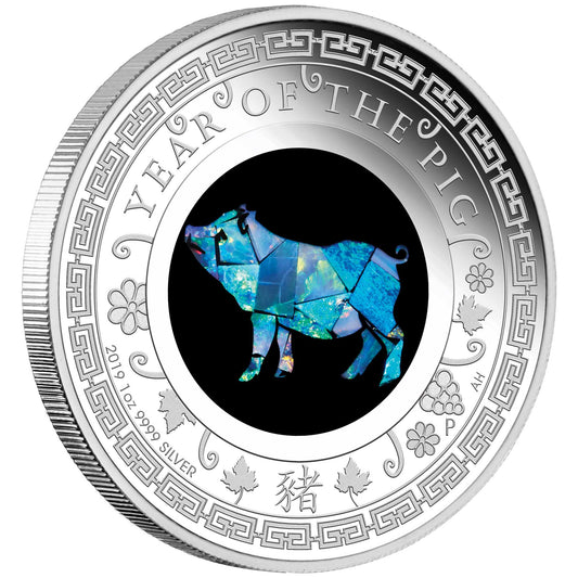 2019 $1 Australian Opal Lunar Year of The Pig 1oz Silver Proof Coin