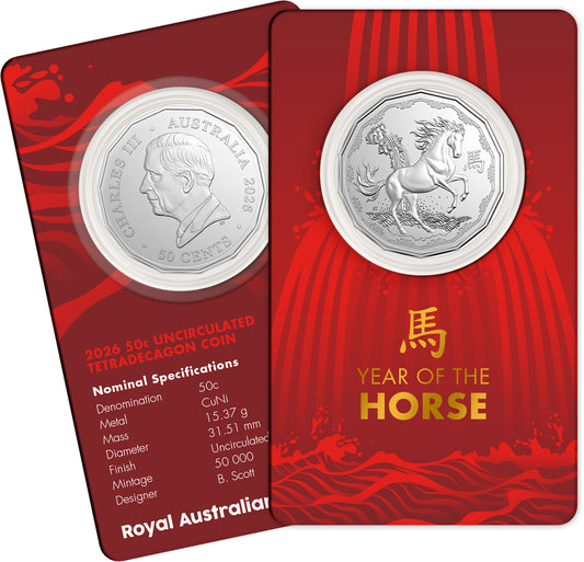 2026 50c Tetra Decagon Year of The Horse Uncirculated Coin