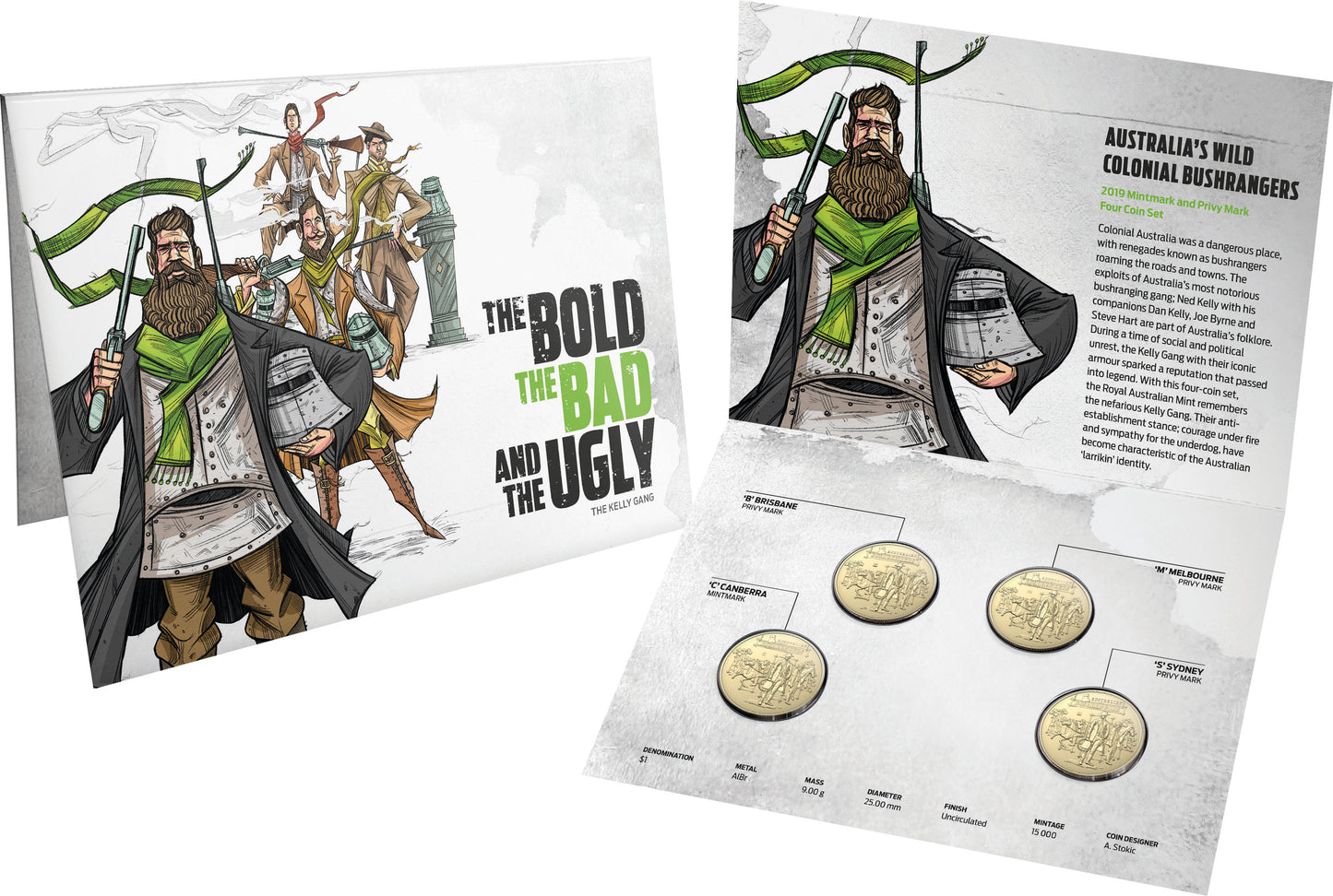 2019 $1 Australian Bushrangers The Bold The Bad and The Ugly Uncirculated 4 Coin Set