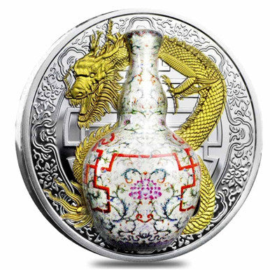 Niue 2018 $1 Qianlong Vase Wanshou Lianyan 1oz Silver Gilded Coin
