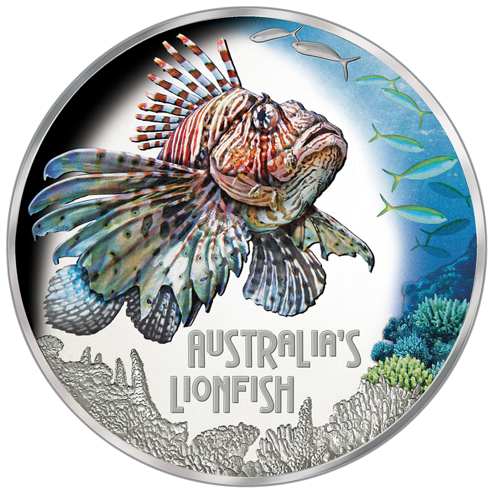Tuvalu 2019 $1 Deadly and Dangerous Lionfish 1oz Silver Coloured Proof Coin