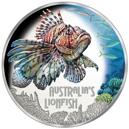 Tuvalu 2019 $1 Deadly and Dangerous Lionfish 1oz Silver Coloured Proof Coin