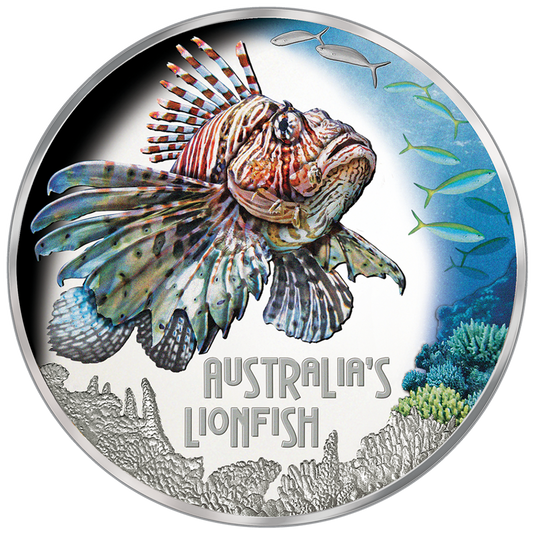 Tuvalu 2019 $1 Deadly and Dangerous Lionfish 1oz Silver Coloured Proof Coin
