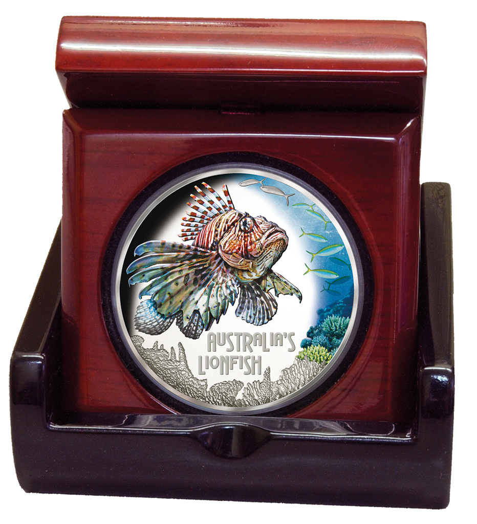 Tuvalu 2019 $1 Deadly and Dangerous Lionfish 1oz Silver Coloured Proof Coin