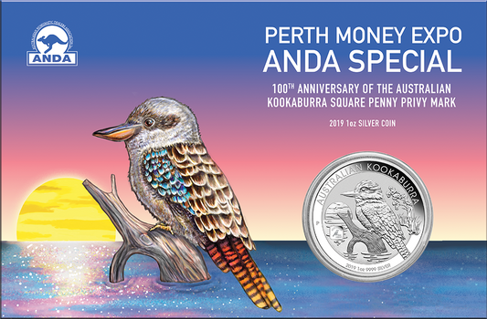 2019 $1 ANDA Perth 100th Anniversary of The Australian Koookaburra 'Square Penny' Privy Mark 1oz Silver Uncirculated Coin