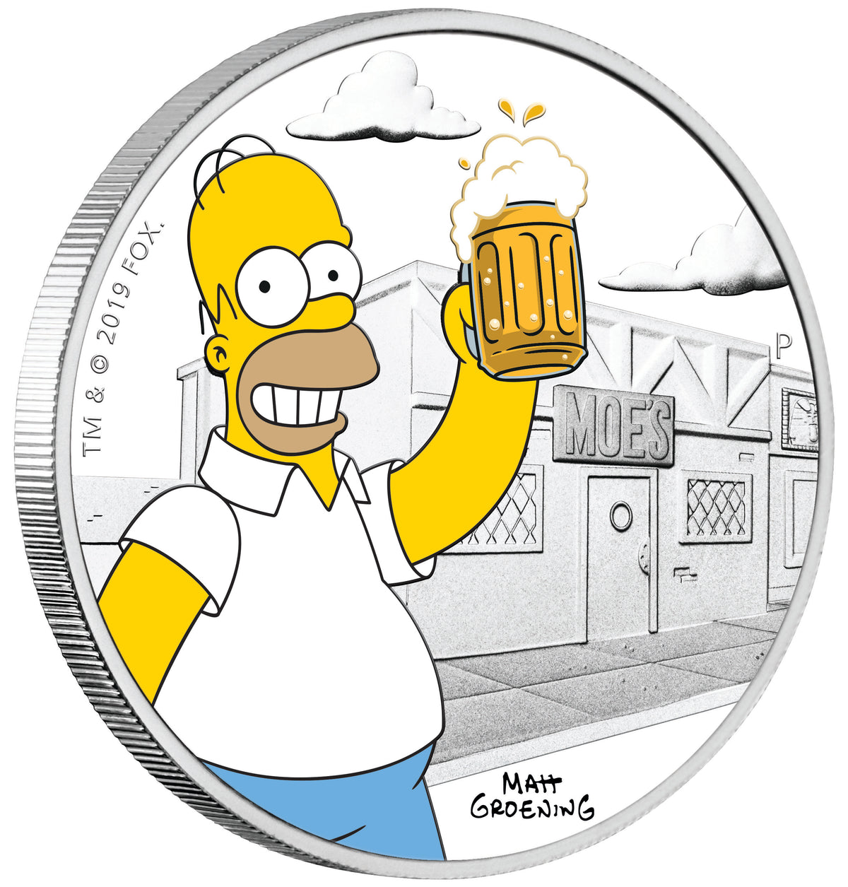 Tuvalu 2019 $1 The Simpsons Homer 1oz Silver Coloured Proof Coin