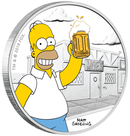 Tuvalu 2019 $1 The Simpsons Homer 1oz Silver Coloured Proof Coin