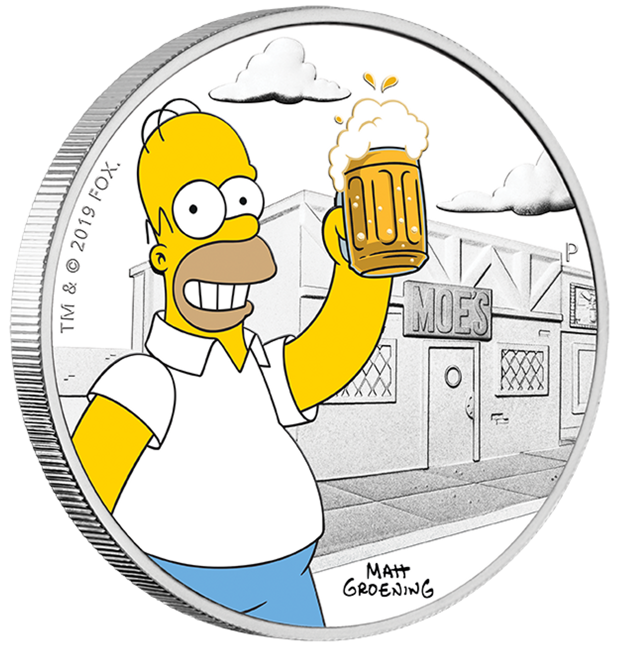 Tuvalu 2019 $1 The Simpsons Homer Simpson 1oz Silver Coloured Proof Coin