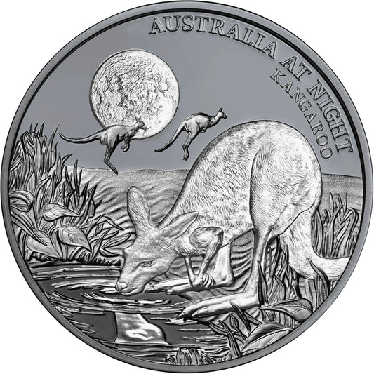 Niue 2019 $1 Australia at Night Kangaroo 1oz Silver Black Proof Coin