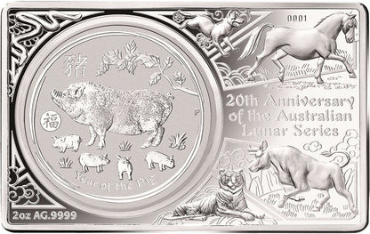 2019 $1 20th Anniversary of The Australian Lunar Series Year of The Pig 3oz Silver Coin & Bar Set