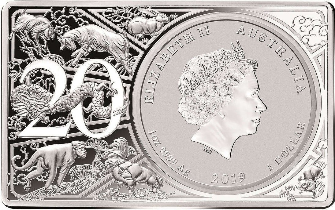 2019 $1 20th Anniversary of The Australian Lunar Series Year of The Pig 3oz Silver Coin & Bar Set