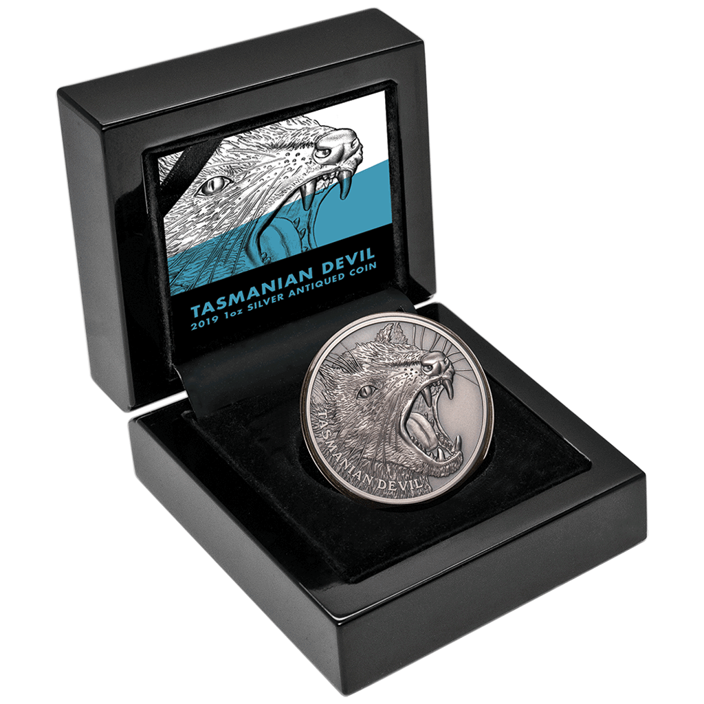 Niue 2019 $1 Wildlife Tasmanian Devil 1oz Silver Antiqued Coin