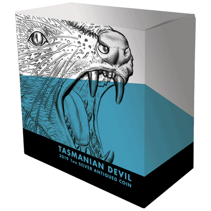 Niue 2019 $1 Wildlife Tasmanian Devil 1oz Silver Antiqued Coin