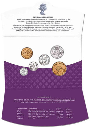 Queen Elizabeth II Mary Gillick Portrait 1953-1964 Uncirculated 6 Coin Set