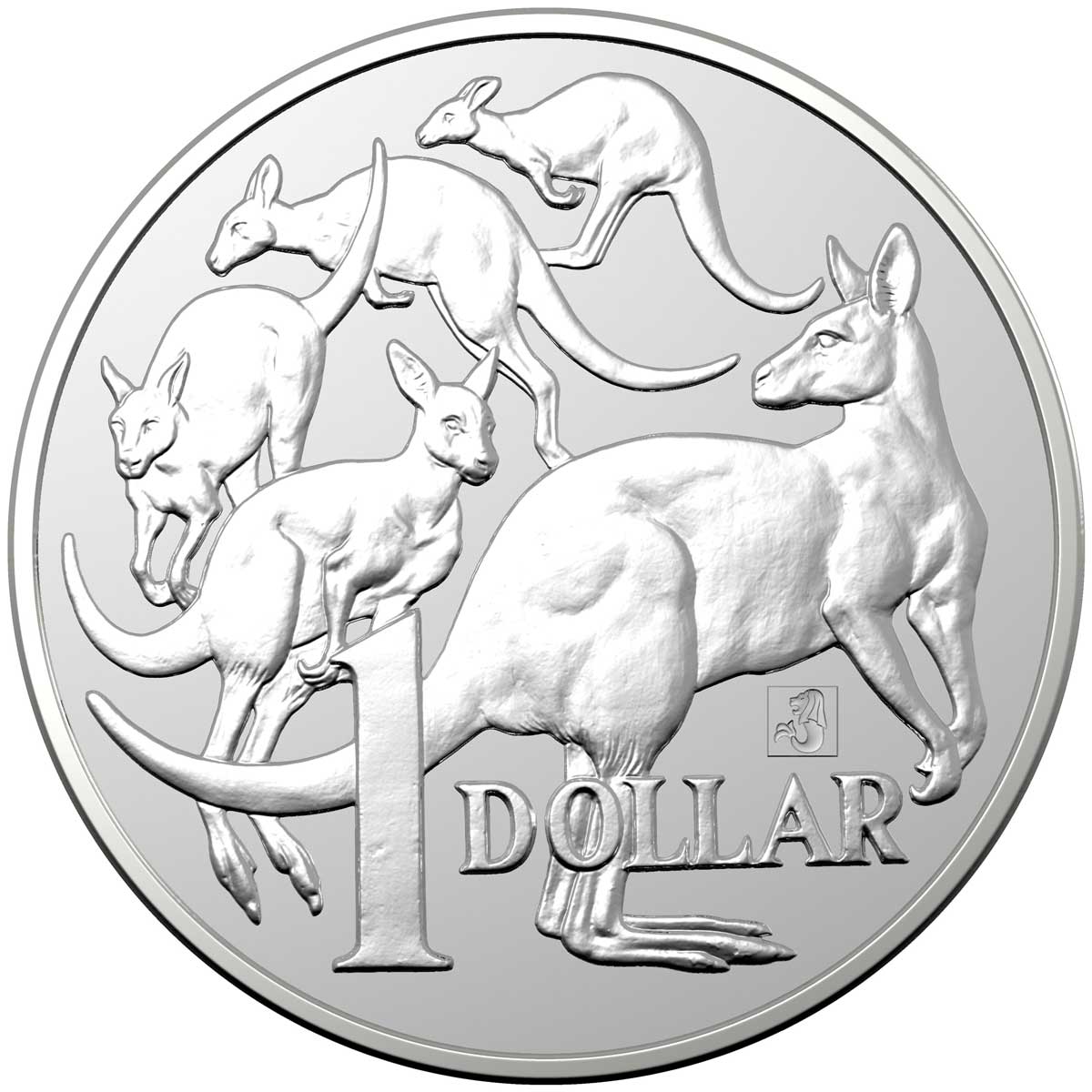 2019 $1 Mob of Roos with Merlion Privy Mark 1oz Silver BU Coin