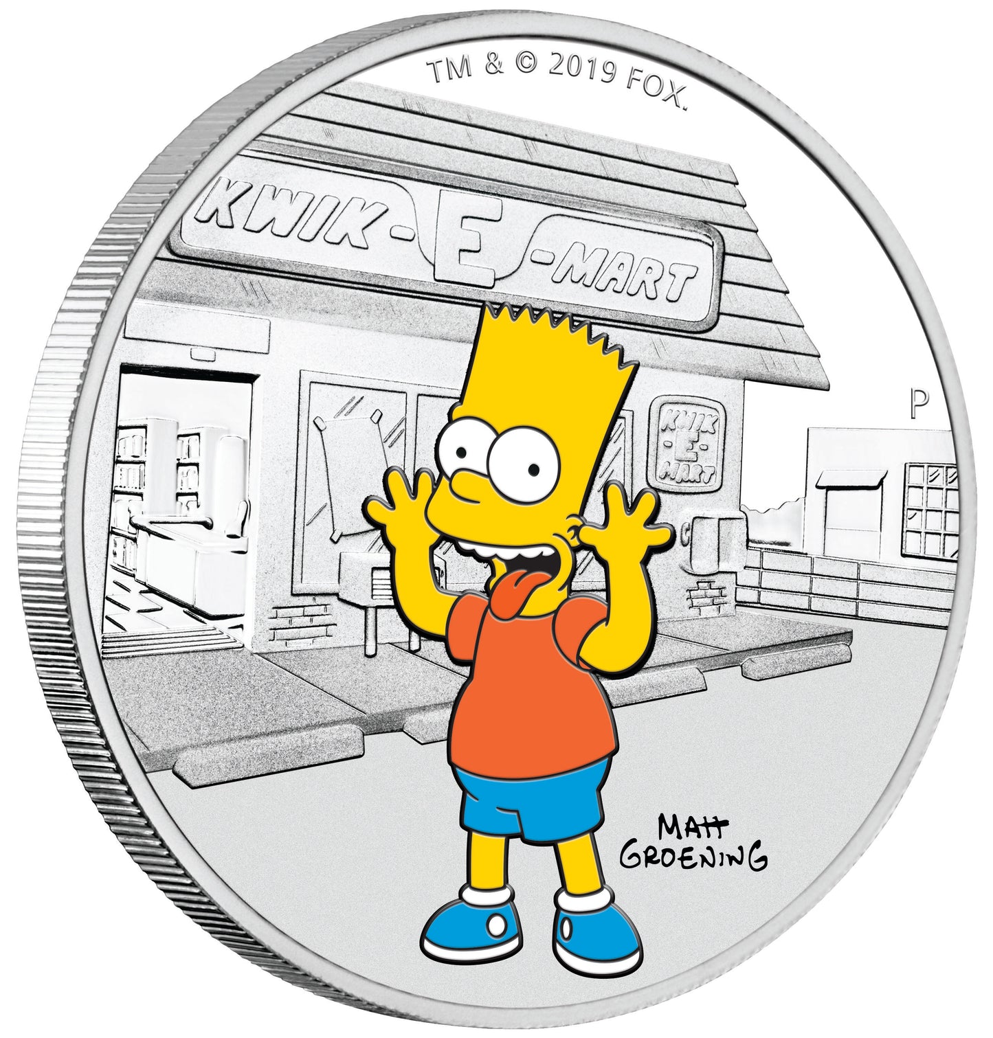 Tuvalu 2019 $1 The Simpsons Bart 1oz Silver Coloured Proof Coin