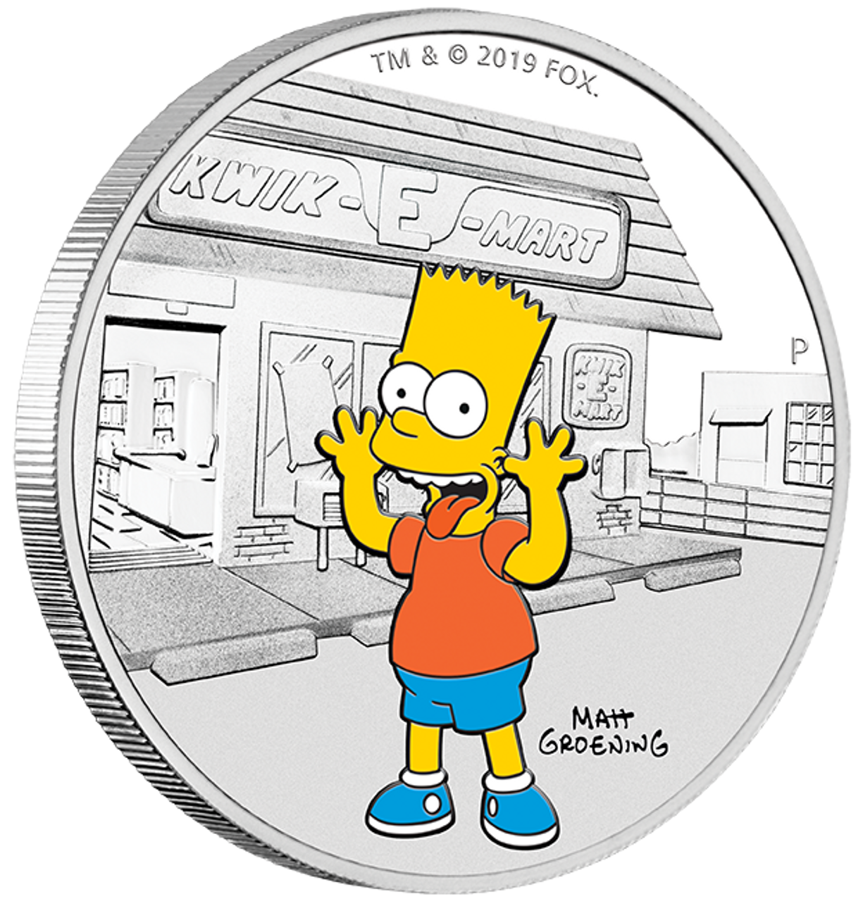 Tuvalu 2019 $1 The Simpsons Bart Simpson 1oz Silver Coloured Proof Coin