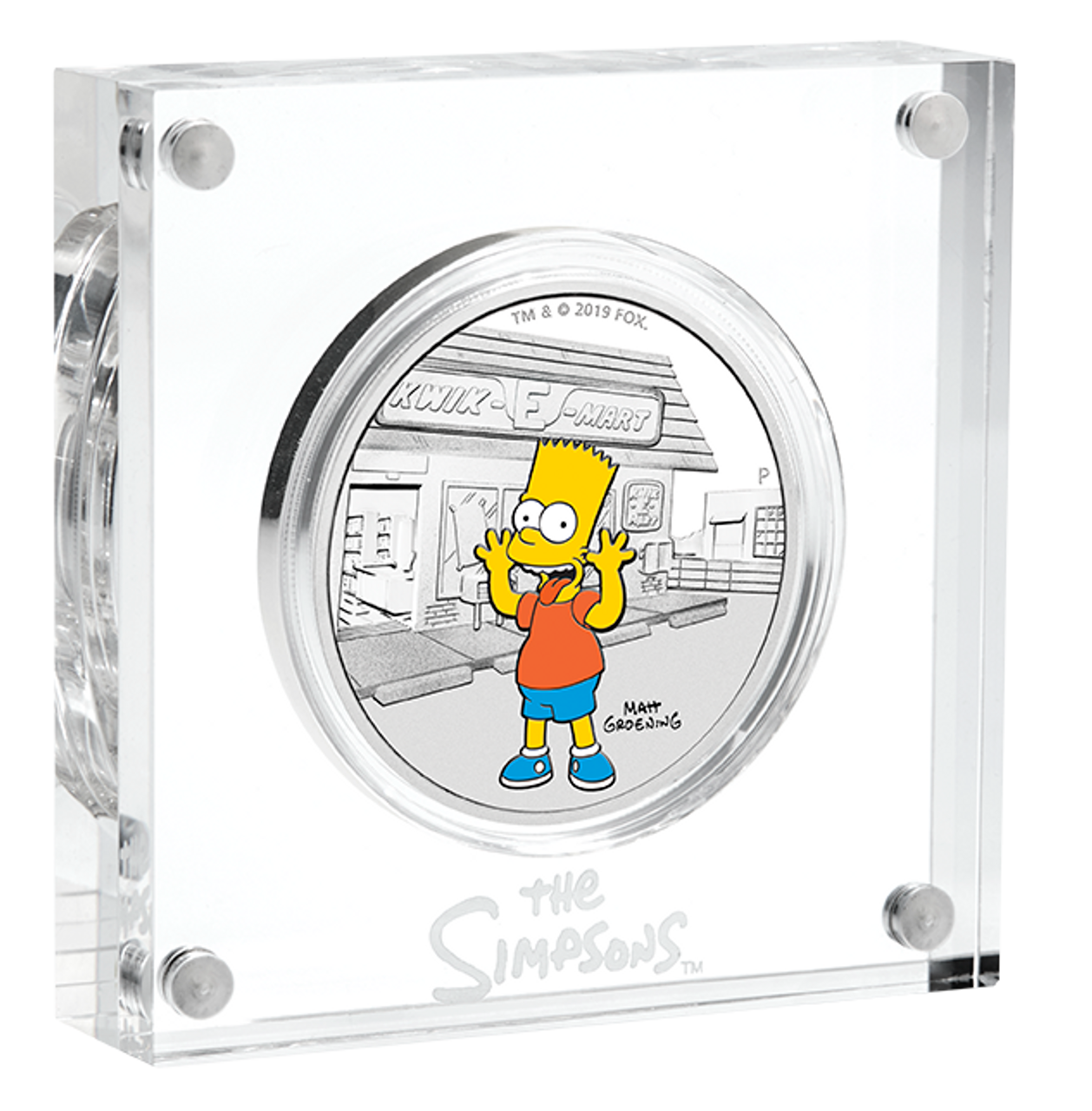 Tuvalu 2019 $1 The Simpsons Bart Simpson 1oz Silver Coloured Proof Coin