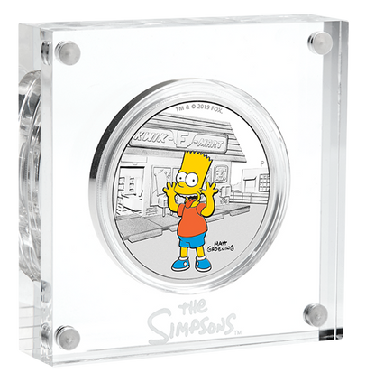 Tuvalu 2019 $1 The Simpsons Bart Simpson 1oz Silver Coloured Proof Coin