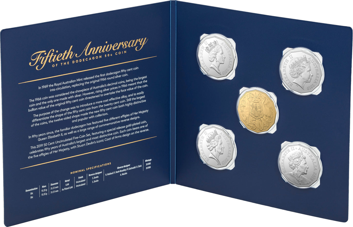 2019 50c 50th Anniversary of The Australian 50c Dodecagon Uncirculated 5 Coin Set