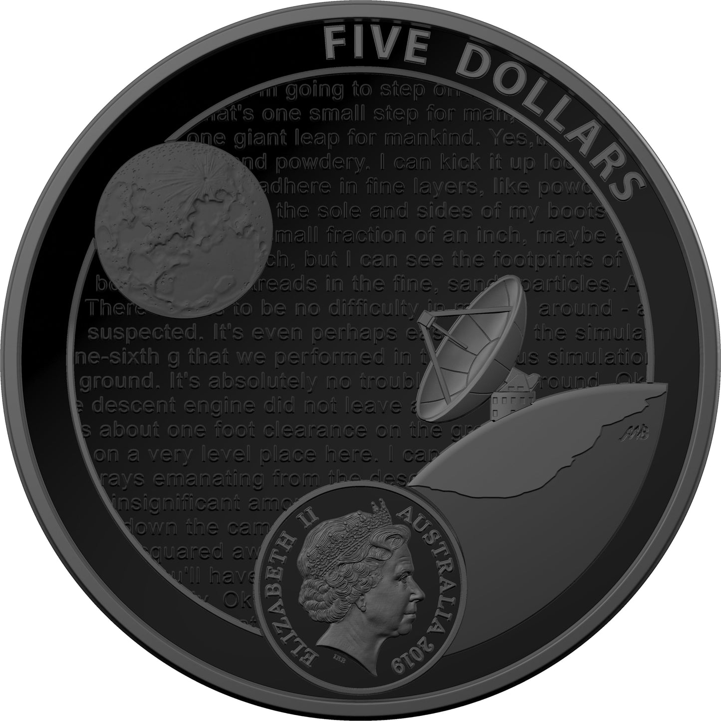 2019 $5 50th Anniversary of The Moon Landing 1oz Silver Proof Domed Coin