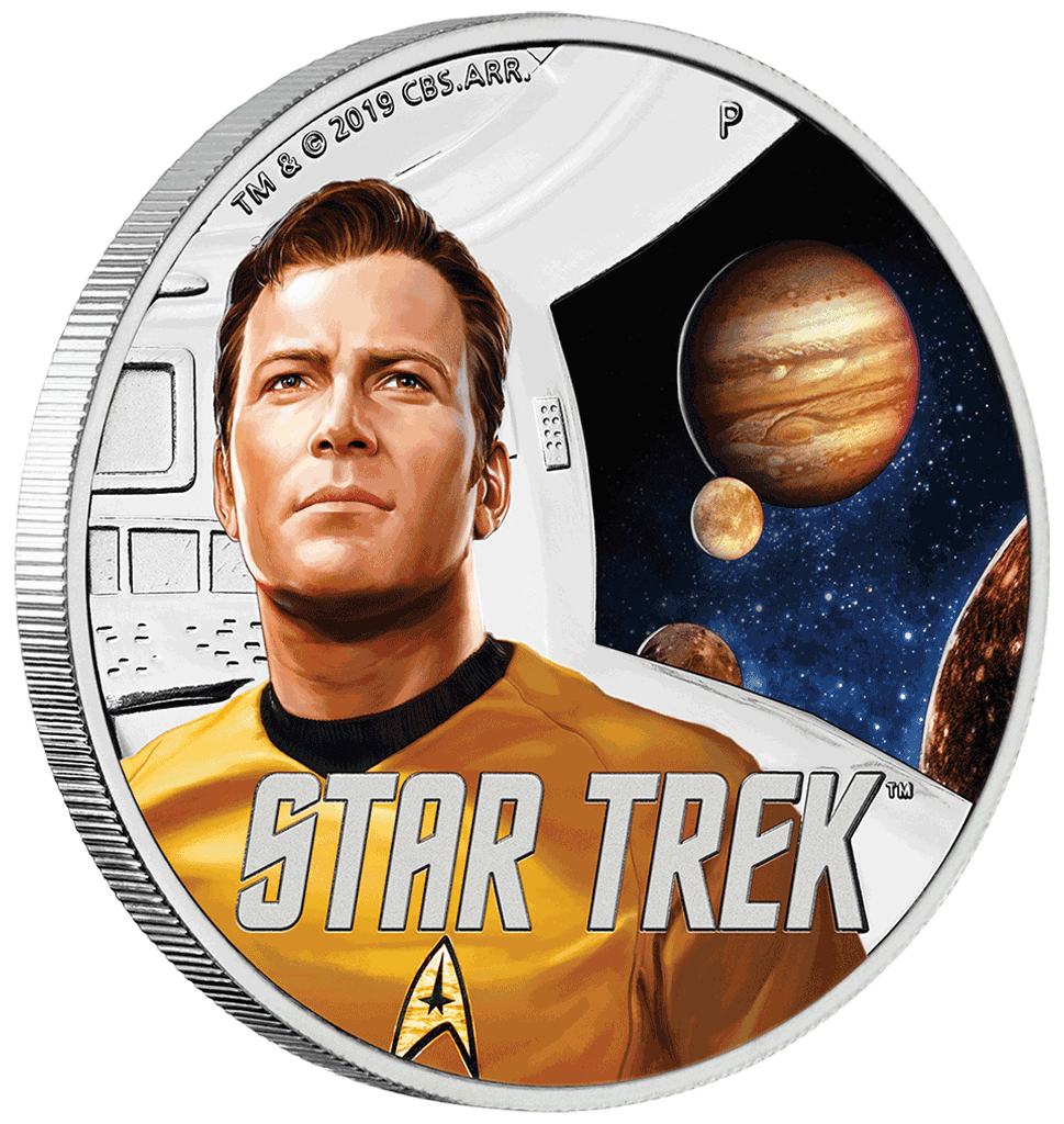 Tuvalu 2019 $1 Star Trek Captain Kirk and Jupiter 1oz Silver Coloured Proof Coin