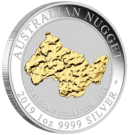 2019 $1 150th Anniversary of The Welcome Stranger Nugget 1oz Silver Gilded Coin