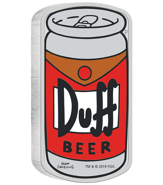 Tuvalu 2019 $1 The Simpsons Duff Beer 1oz Silver Coloured Shaped Coin