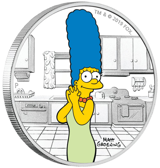 Tuvalu 2019 $1 The Simpsons Marge 1oz Silver Coloured Proof Coin