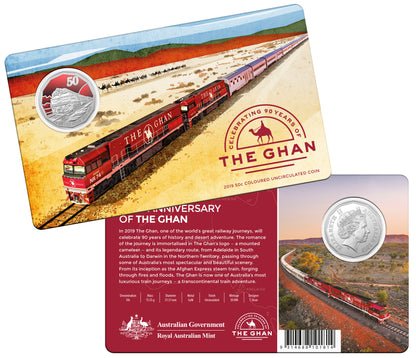 2019 50c The Ghan Celebrating 90 Years Coloured Uncirculated Coin