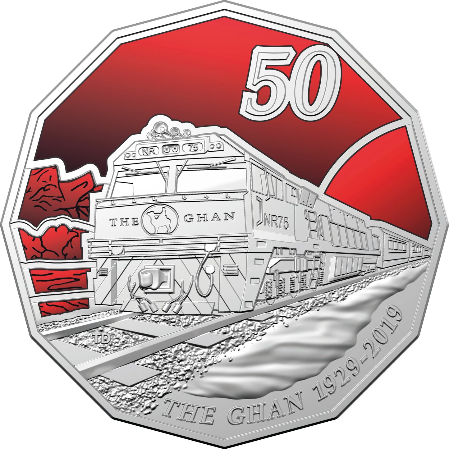 2019 50c The Ghan Celebrating 90 Years Coloured Uncirculated Coin