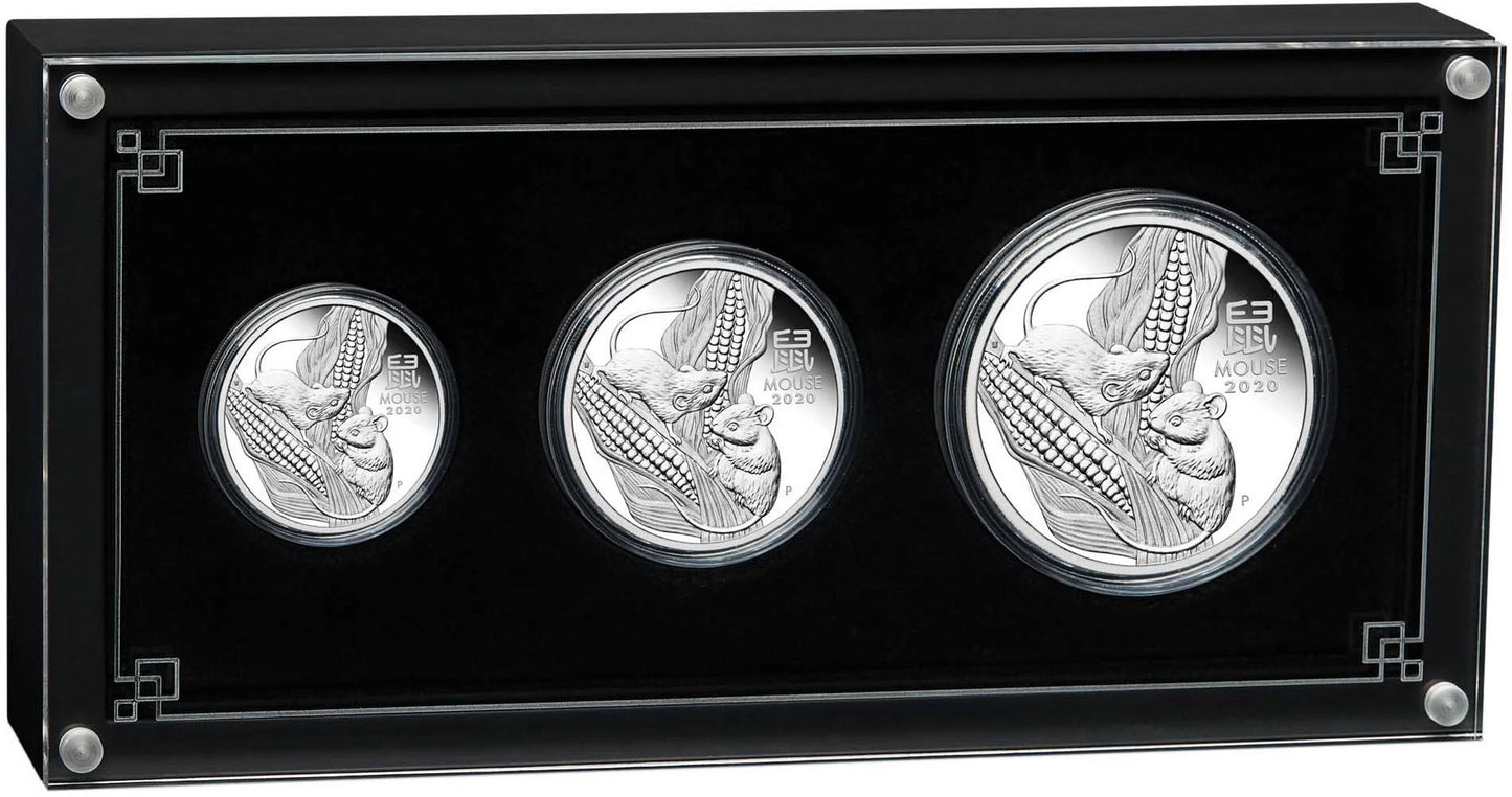 2020 Lunar Year of The Mouse Silver Proof 3 Coin Set
