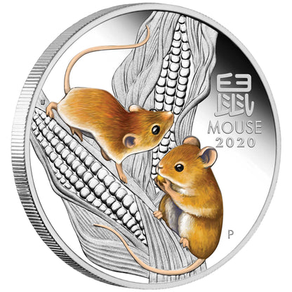 2020 $1 Lunar Year of The Mouse 1oz Silver Coloured Proof Coin