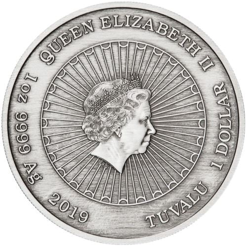 Tuvalu 2019 $1 Laughing Buddha 1oz Silver Antiqued Coin