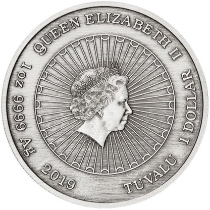 Tuvalu 2019 $1 Laughing Buddha 1oz Silver Antiqued Coin