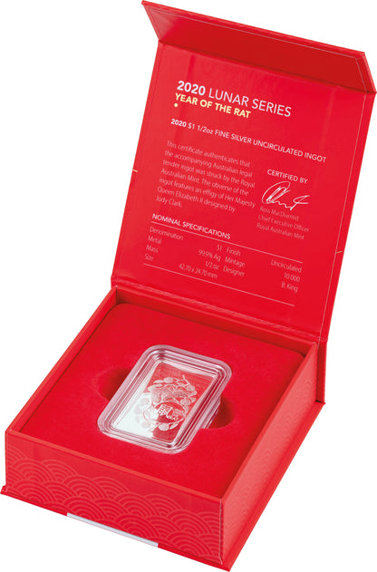 2020 $1 Year of The Rat 1/2oz Silver Ingot