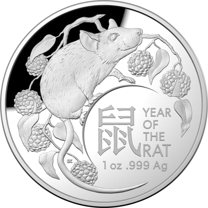 2020 $5 Year of The Rat 1oz Silver Proof Domed Coin